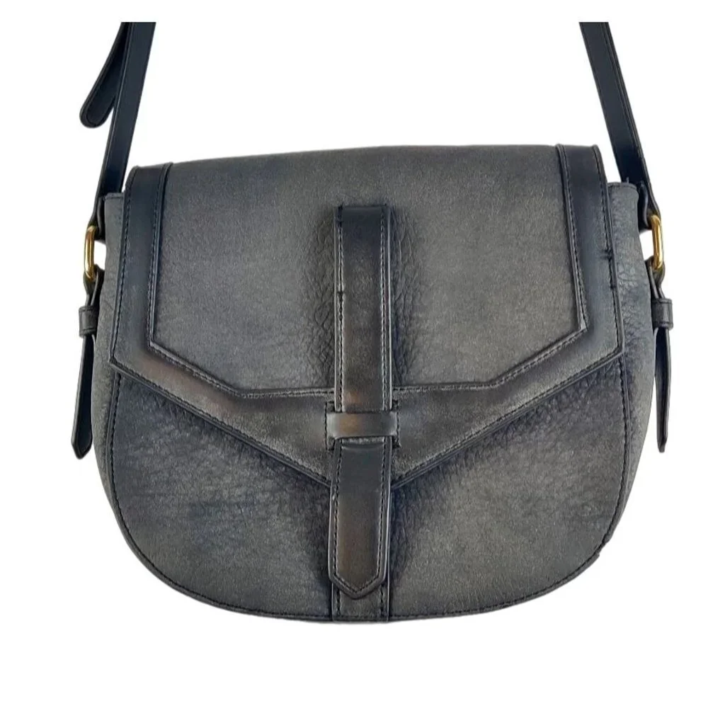 Crossbody Shoulder Strap Dark Grey Vegan Faux Leather Messenger Bag